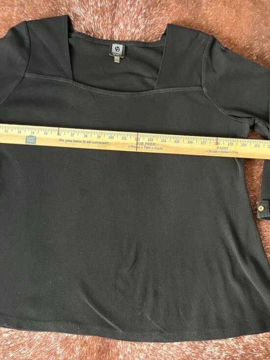 Anne Klein Sport Square Neck 3/4 Sleeve Stretch Knit Top Black Women’s L - Picture 10 of 13
